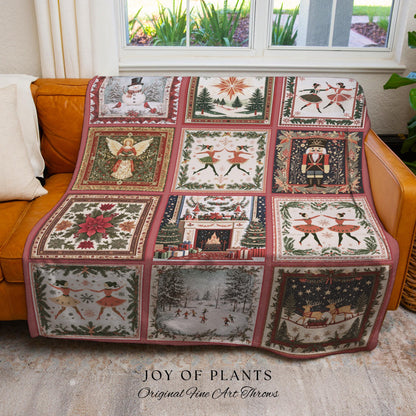 Rosy Winter Ballerinas Xmas Throw | Whimsical Cottagecore Boho Nordic Winter Festive Sugarplum Fairy Holiday Cozy Nostalgic Nutcracker Decor