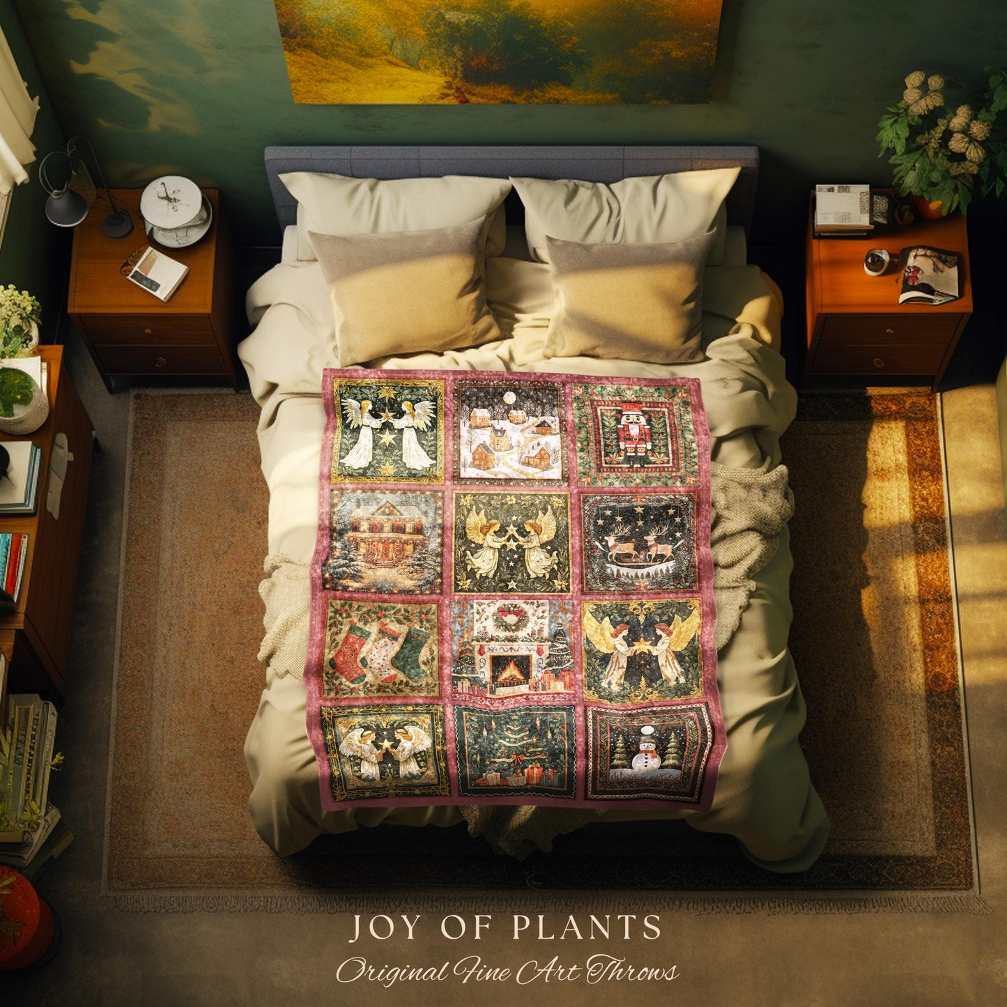 Cozy Nostalgic Holiday Blanket | Retro Scandinavian Nutcracker Christmas Throw Whimsical Festive Aesthetic Pastel Yuletide Home Decor Cute |