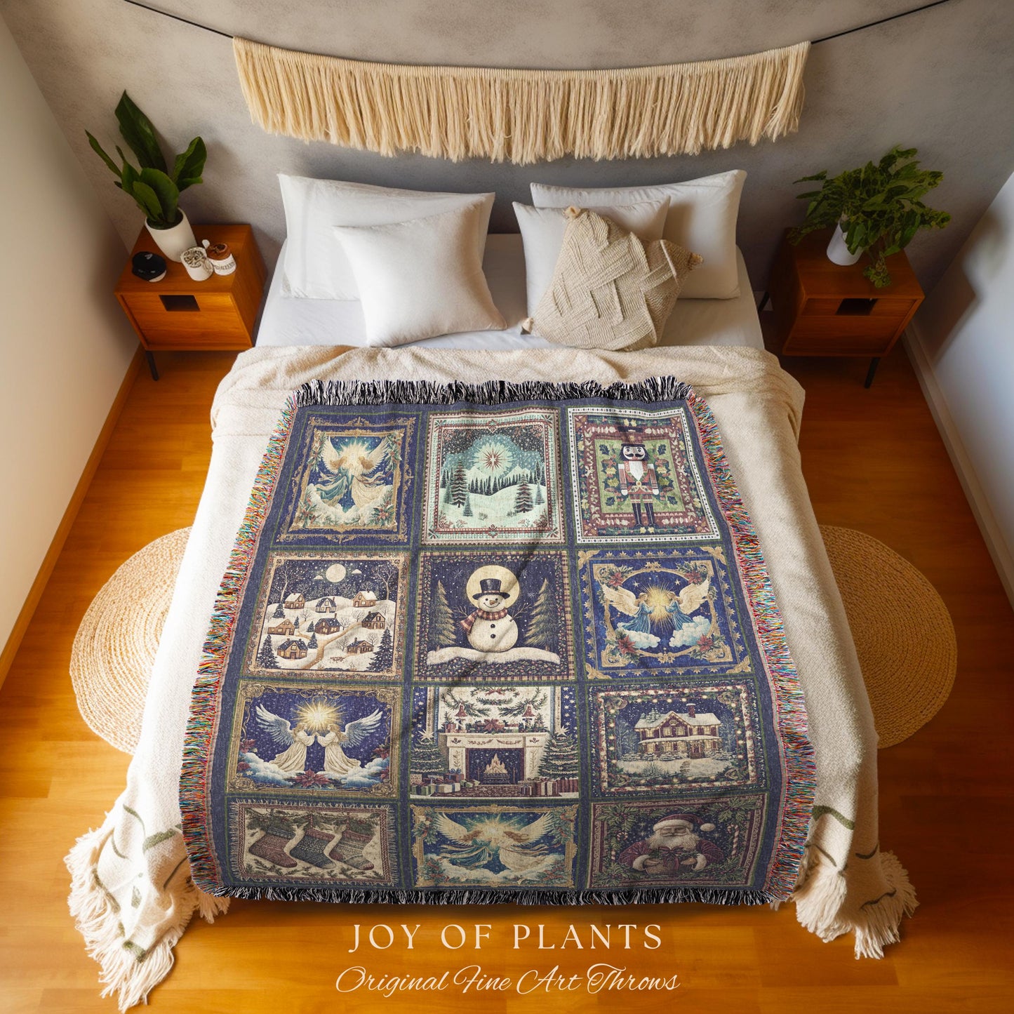 Yuletide Magic Boho Christmas Blanket | Cozy Nostalgic Holiday Woven Throw Whimsical Winter Wonderland Cottagecore Home Decor Scandi Xmas |