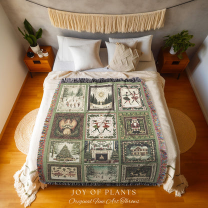 Scandinavian Christmas Cozy Throw | Retro Xmas Boho Holiday Blanket Winter Wonderland Nostalgia Whimsical Woven Accent Festive Gift Cute |