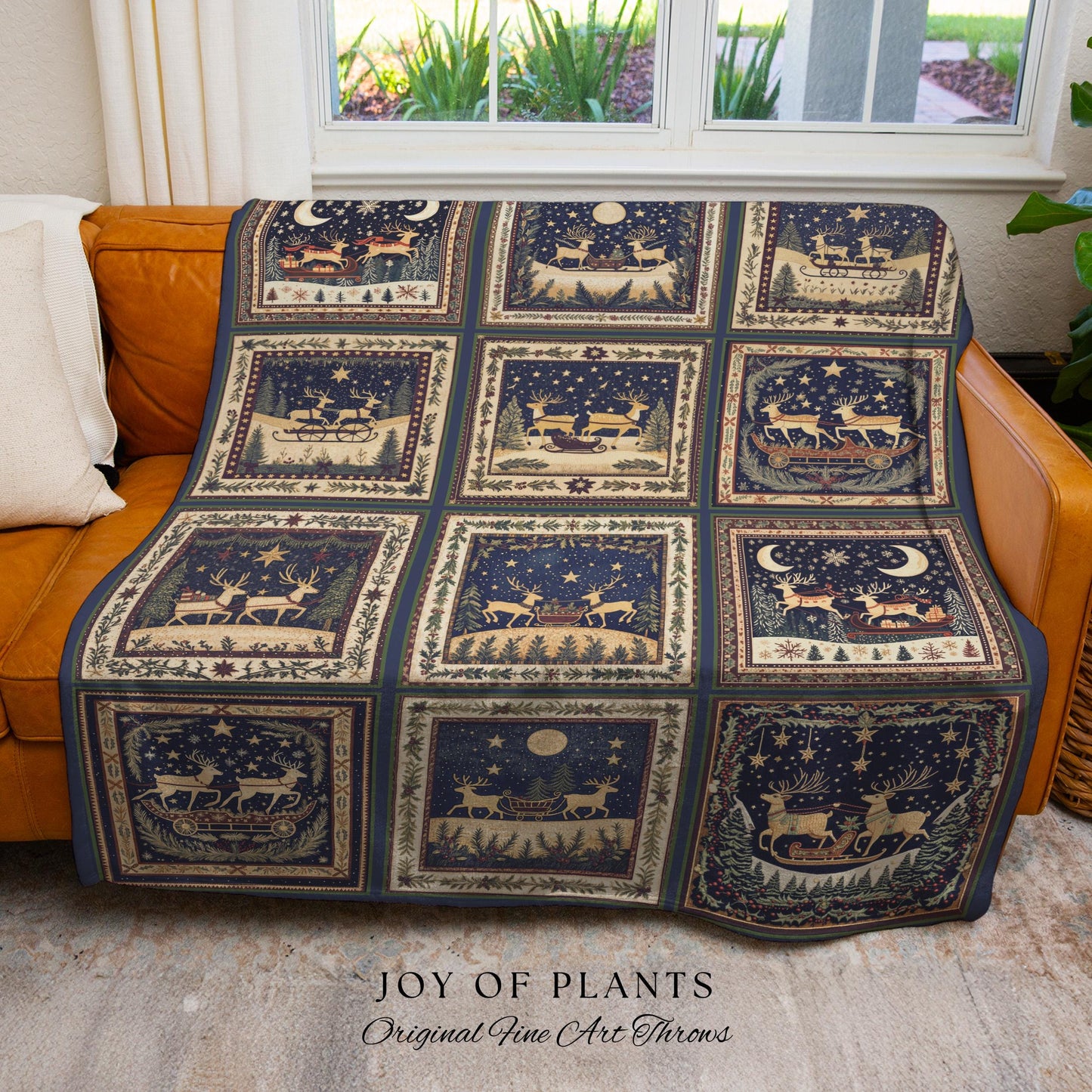 Retro Xmas Reindeer Cozy Throw | Nostalgic Holiday Aesthetic Christmas Cottagecore Rustic Festive Home Decor Scandi Couch Blanket Cute Boho