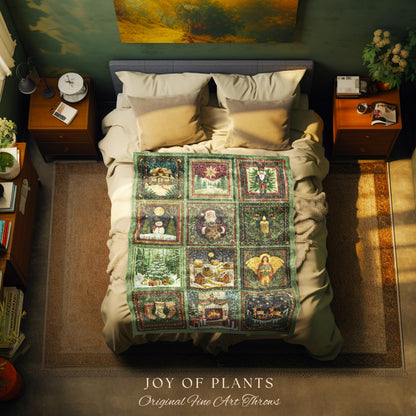 Whimsical Holiday Style Throw Blanket | Sage Green North Star Nostalgia Christmas Woven Tapestry Festive Winter Wonderland Santa Claus Decor