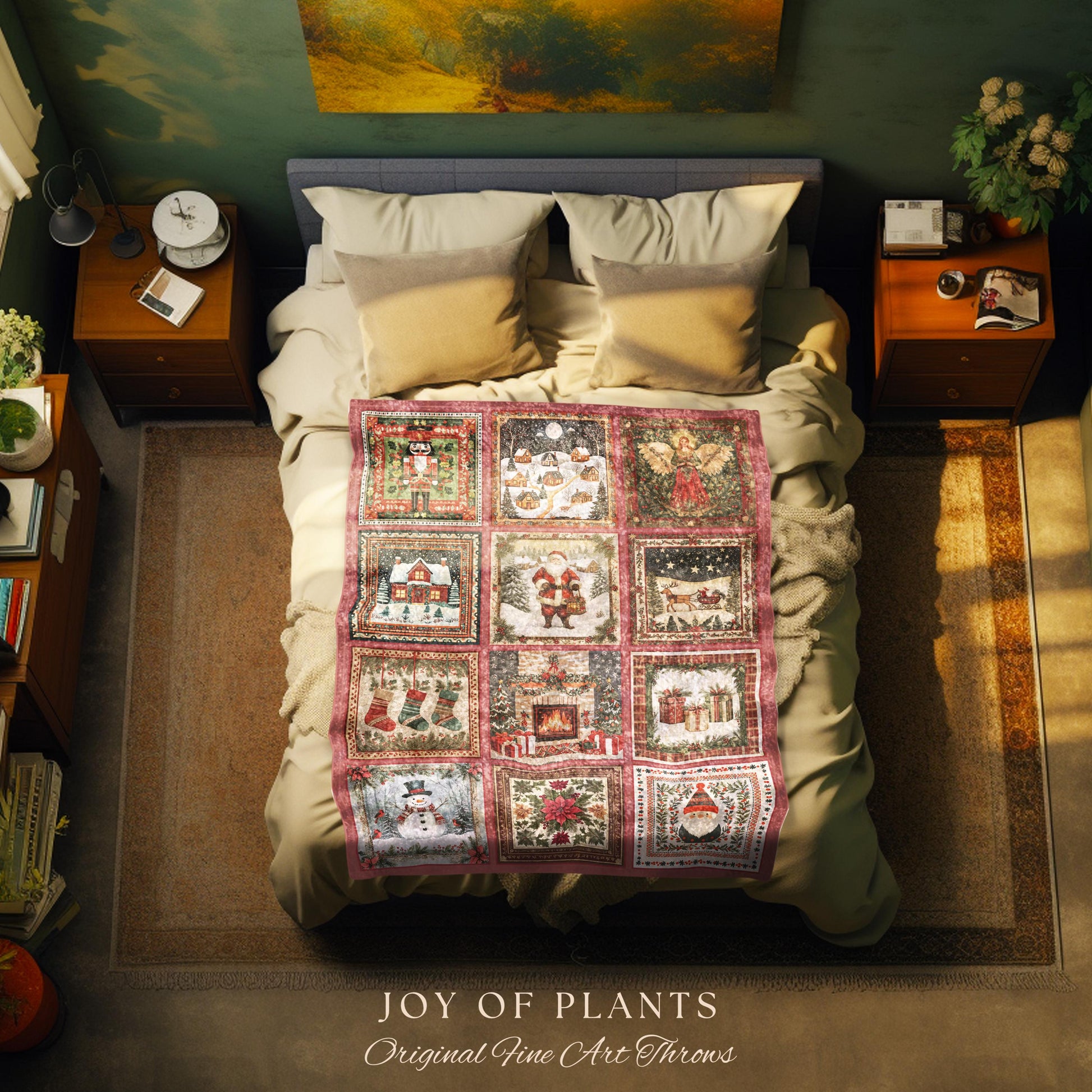 Scandi Aesthetic Christmas Blanket | Vintage Festive Xmas Patchwork Cozy Nostalgic Scandinavian Woven Tapestry Throw Whimsical Winter Style