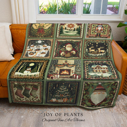 Cute Holiday Wonderland Throw Blanket | Nostalgic Whimsical Scandinavian Festive Christmas Cottagecore Retro Yuletide Winter Woven Tapestry