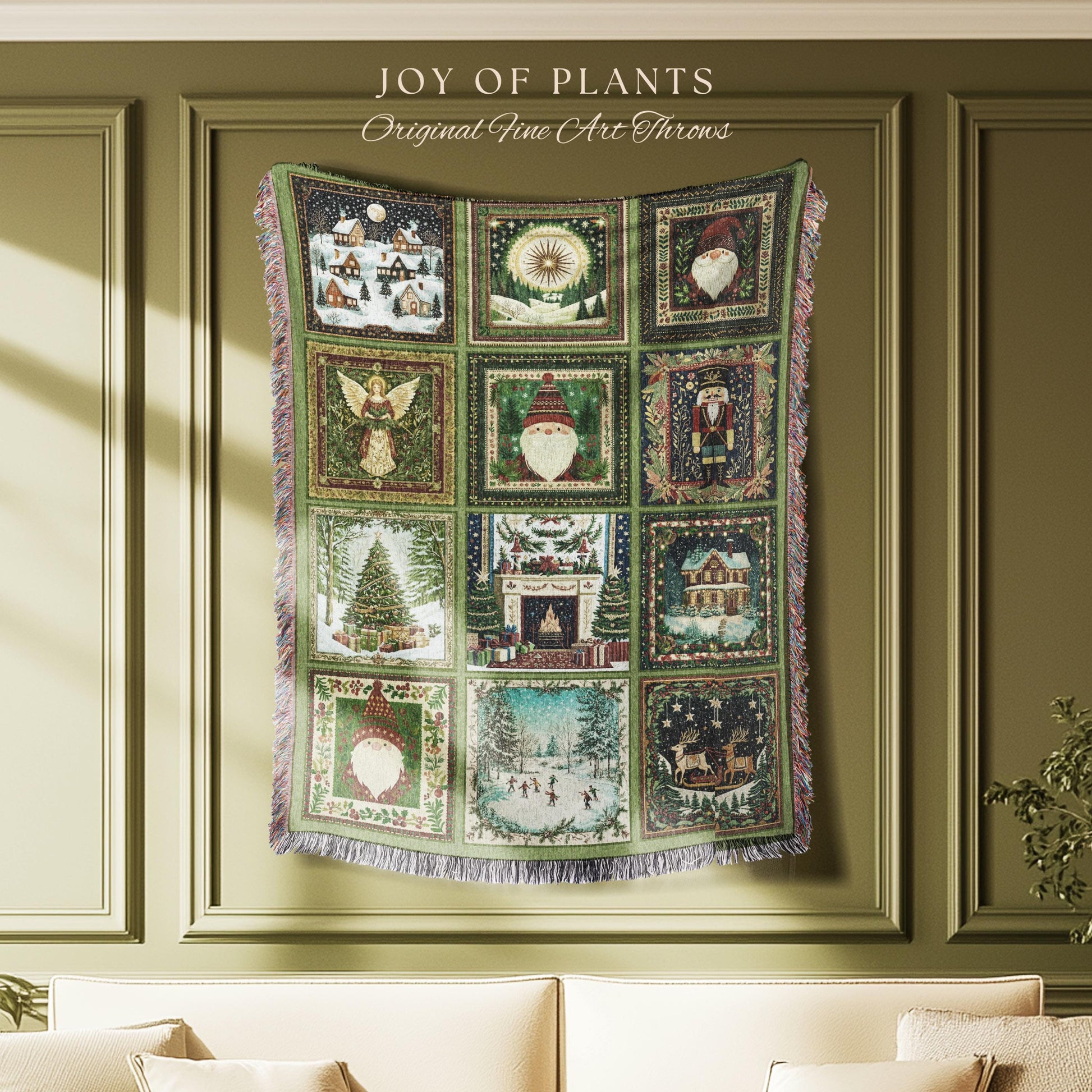 Sage Green Boho Xmas Throw | Woven Winter Wonderland Scandi Christmas Retro Christmas Tree Blanket Merry & Bright Whimsical Yuletide Gift |