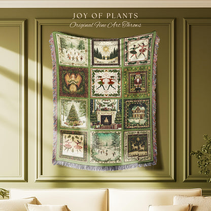 Scandinavian Christmas Cozy Throw | Retro Xmas Boho Holiday Blanket Winter Wonderland Nostalgia Whimsical Woven Accent Festive Gift Cute |
