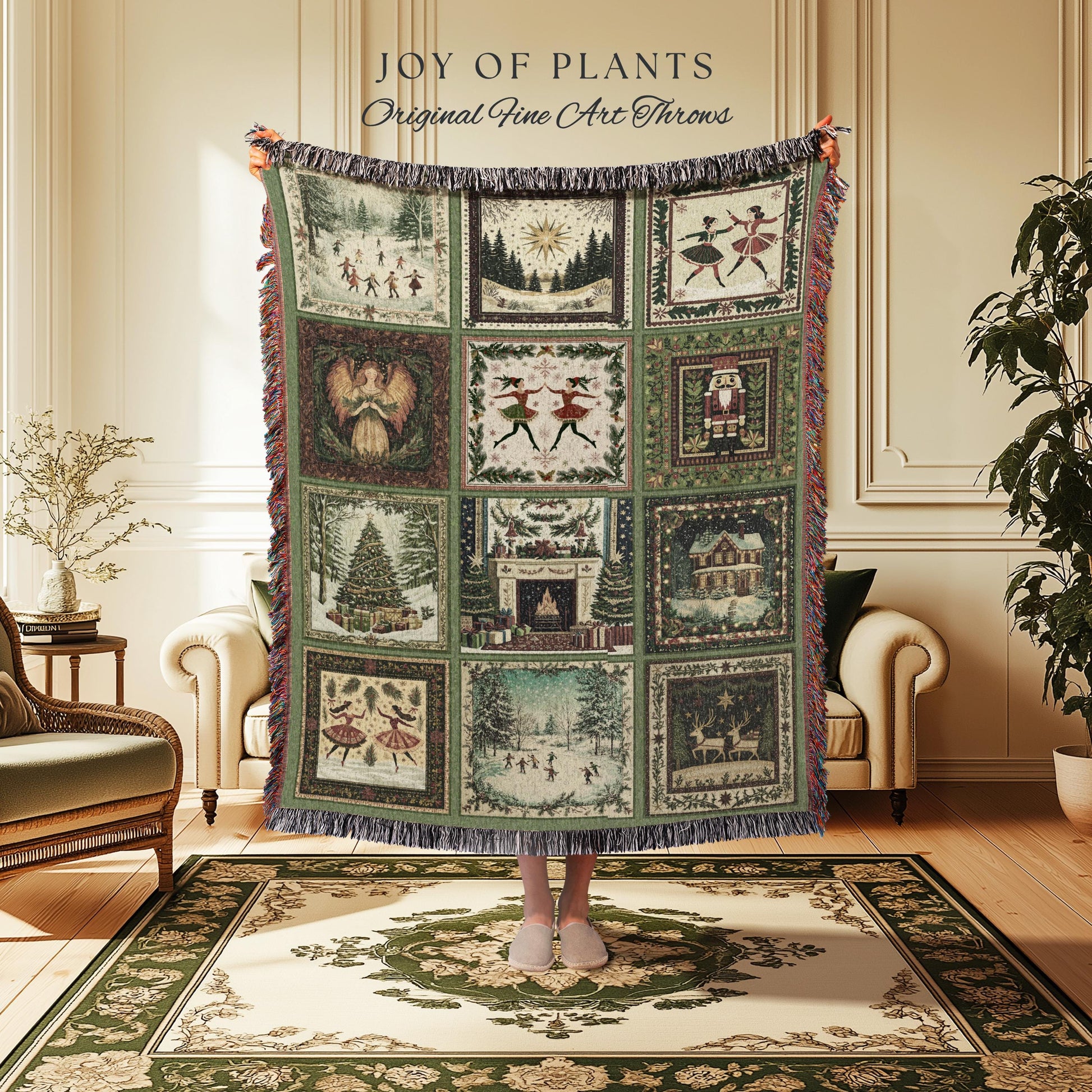 Scandinavian Christmas Cozy Throw | Retro Xmas Boho Holiday Blanket Winter Wonderland Nostalgia Whimsical Woven Accent Festive Gift Cute |