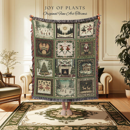 Scandinavian Christmas Cozy Throw | Retro Xmas Boho Holiday Blanket Winter Wonderland Nostalgia Whimsical Woven Accent Festive Gift Cute |