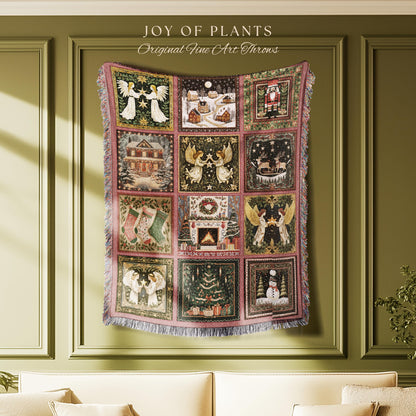 Cozy Nostalgic Holiday Blanket | Retro Scandinavian Nutcracker Christmas Throw Whimsical Festive Aesthetic Pastel Yuletide Home Decor Cute |