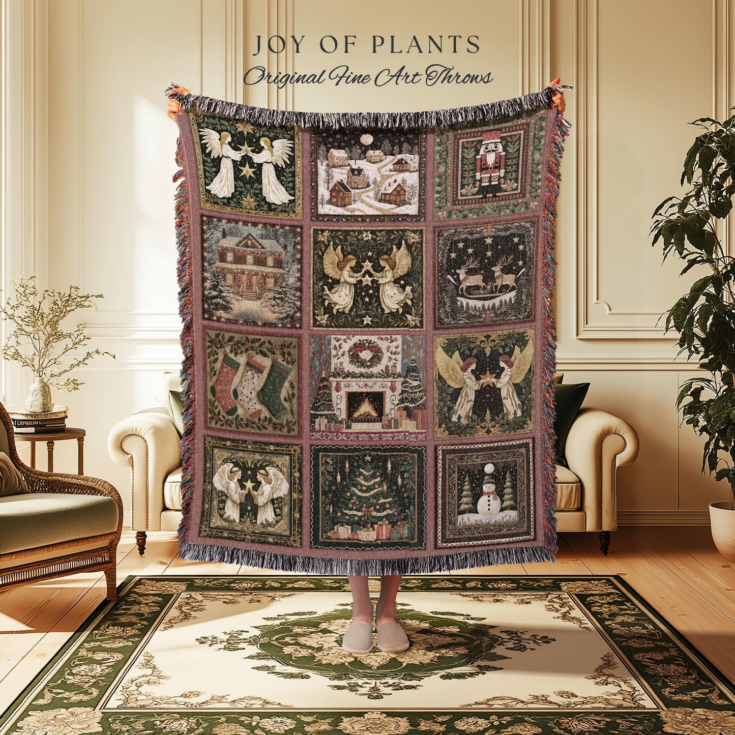 Cozy Nostalgic Holiday Blanket | Retro Scandinavian Nutcracker Christmas Throw Whimsical Festive Aesthetic Pastel Yuletide Home Decor Cute |