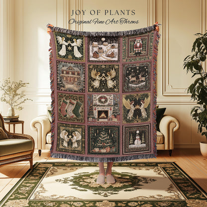 Cozy Nostalgic Holiday Blanket | Retro Scandinavian Nutcracker Christmas Throw Whimsical Festive Aesthetic Pastel Yuletide Home Decor Cute |