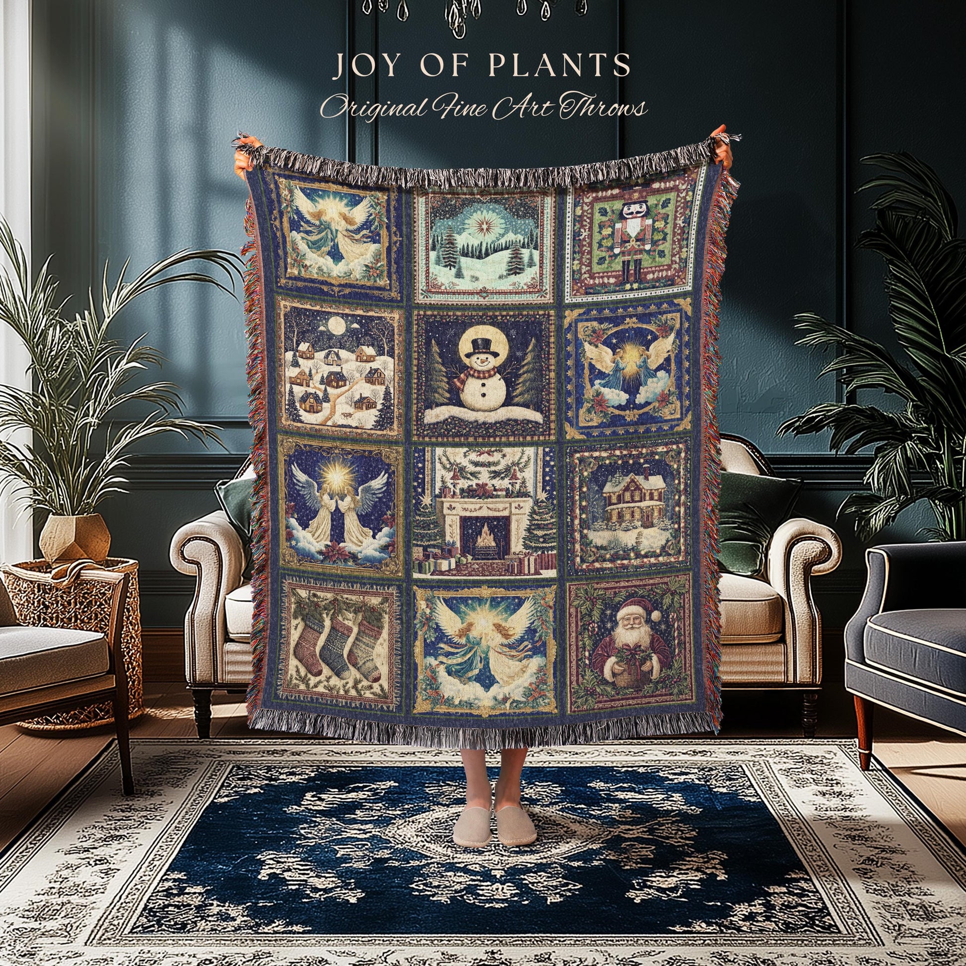 Yuletide Magic Boho Christmas Blanket | Cozy Nostalgic Holiday Woven Throw Whimsical Winter Wonderland Cottagecore Home Decor Scandi Xmas |