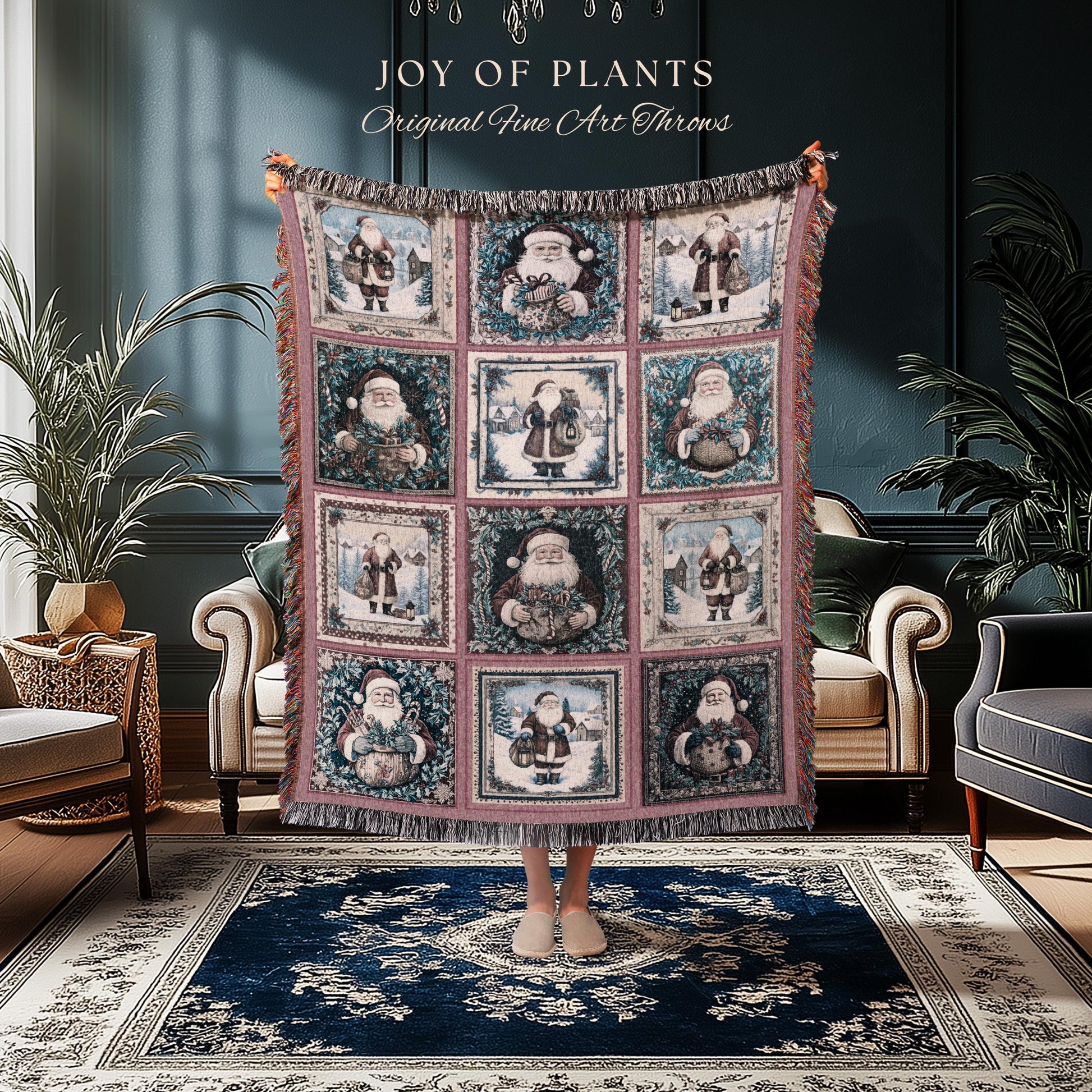 Santa Claus Rustic Pastel Throw Blanket | Boho Holiday Cozy Hygge Home Decor Saint Nick Xmas Trendy Tapestry Festive Elegance Danish Pastel