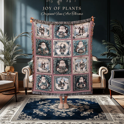 Santa Claus Rustic Pastel Throw Blanket | Boho Holiday Cozy Hygge Home Decor Saint Nick Xmas Trendy Tapestry Festive Elegance Danish Pastel
