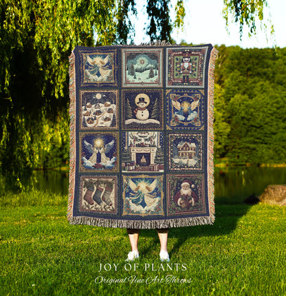 Yuletide Magic Boho Christmas Blanket | Cozy Nostalgic Holiday Woven Throw Whimsical Winter Wonderland Cottagecore Home Decor Scandi Xmas |
