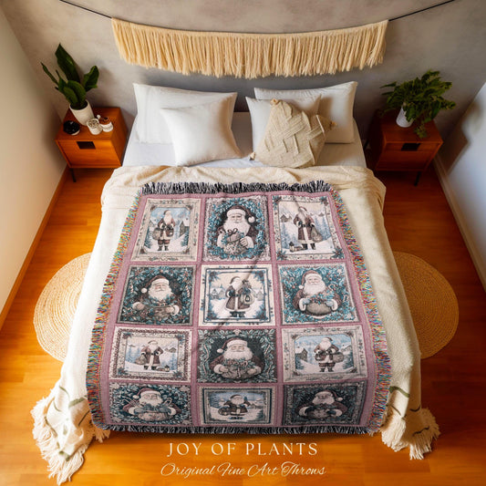 Santa Claus Rustic Pastel Throw Blanket | Boho Holiday Cozy Hygge Home Decor Saint Nick Xmas Trendy Tapestry Festive Elegance Danish Pastel