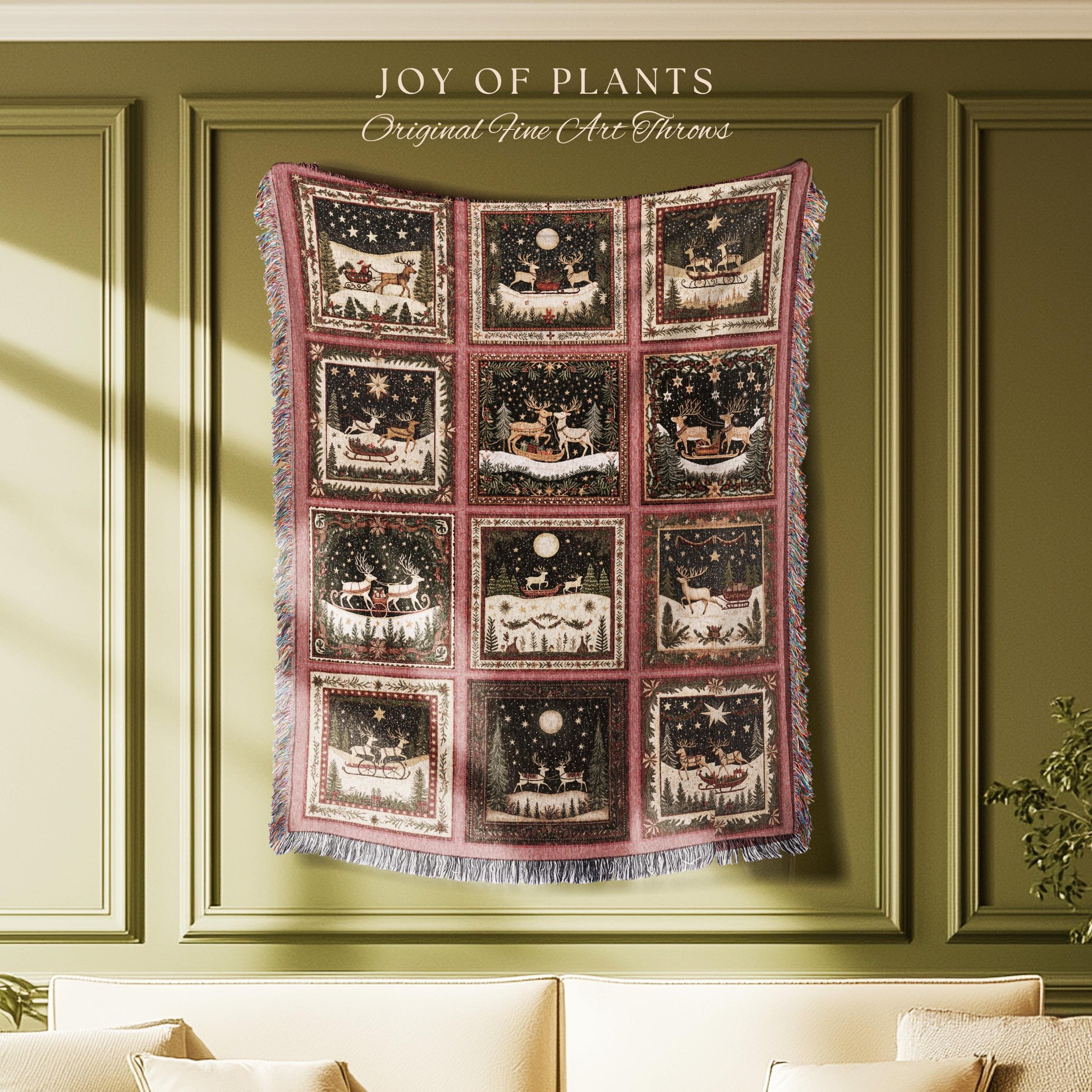 Cute Boho Reindeer Throw Blanket | Pastel Christmas Winter Wonderland Scandinavian Aesthetic Danish Home Decor Festive Whimsical Holiday |