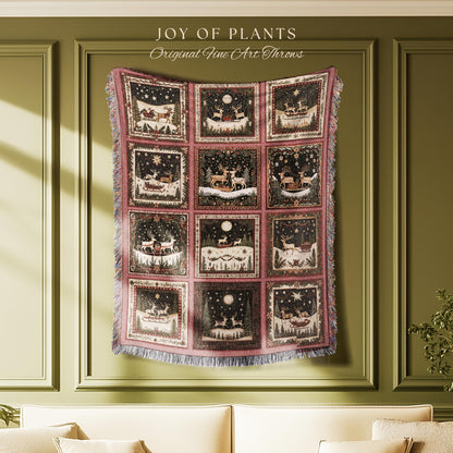Cute Boho Reindeer Throw Blanket | Pastel Christmas Winter Wonderland Scandinavian Aesthetic Danish Home Decor Festive Whimsical Holiday |