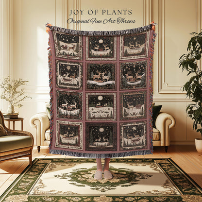 Cute Boho Reindeer Throw Blanket | Pastel Christmas Winter Wonderland Scandinavian Aesthetic Danish Home Decor Festive Whimsical Holiday |