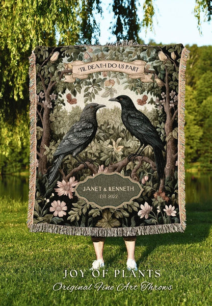 Crowcore Gothic Anniversary Blanket | Dark Academia Aesthetic Woven Throw Personalized Dating Anniversary Raven Gift for Goths Custom Name |