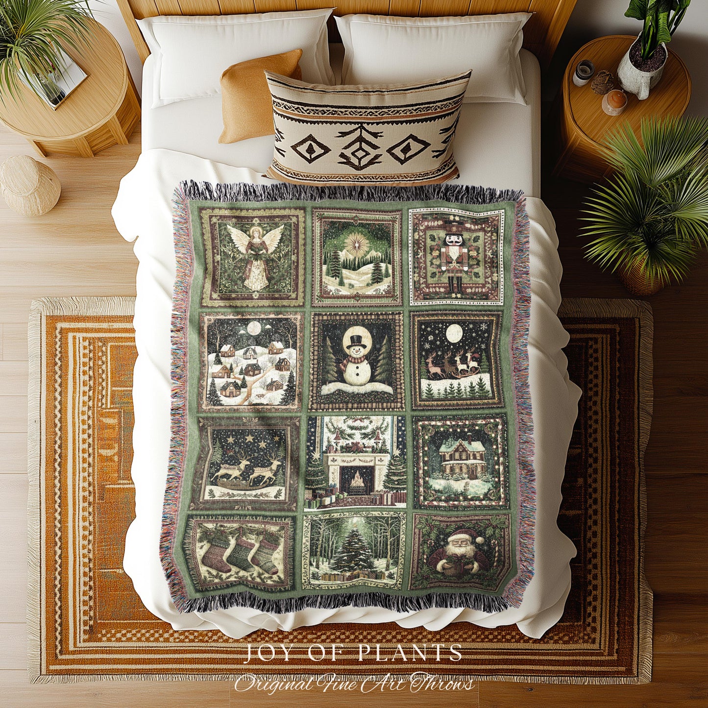 Hygge Christmas Decor Throw Blanket | Cozy Holiday Folk Art Scandinavian Festive Nostalgic Whimsical Cottagecore Woven Tapestry Scandi Xmas