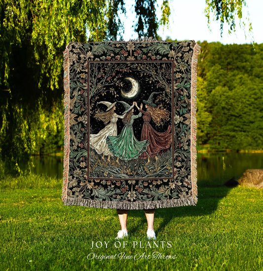 Wiccan Folklore Witch Tapestry Blanket | Sorceress Sisters Mystic Academia Cozy Wiccan Woven Throw Mystic Aesthetic Gothic Elegant Halloween