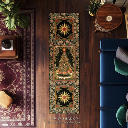 Regal Christmas Tree Poinsettia Rug | Vintage Xmas Home Decor Accent Cozy Winter Decor Festive Cottagecore Throw Rustic Holiday Traditional