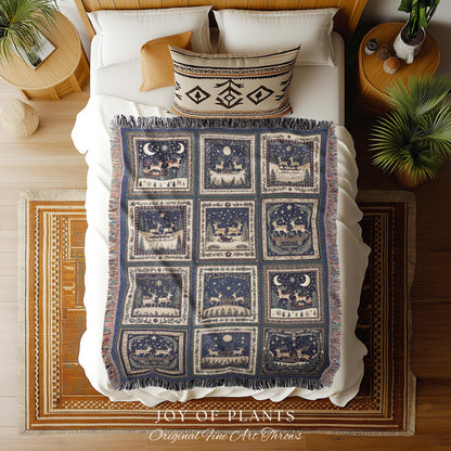 Retro Xmas Reindeer Cozy Throw | Nostalgic Holiday Aesthetic Christmas Cottagecore Rustic Festive Home Decor Scandi Couch Blanket Cute Boho