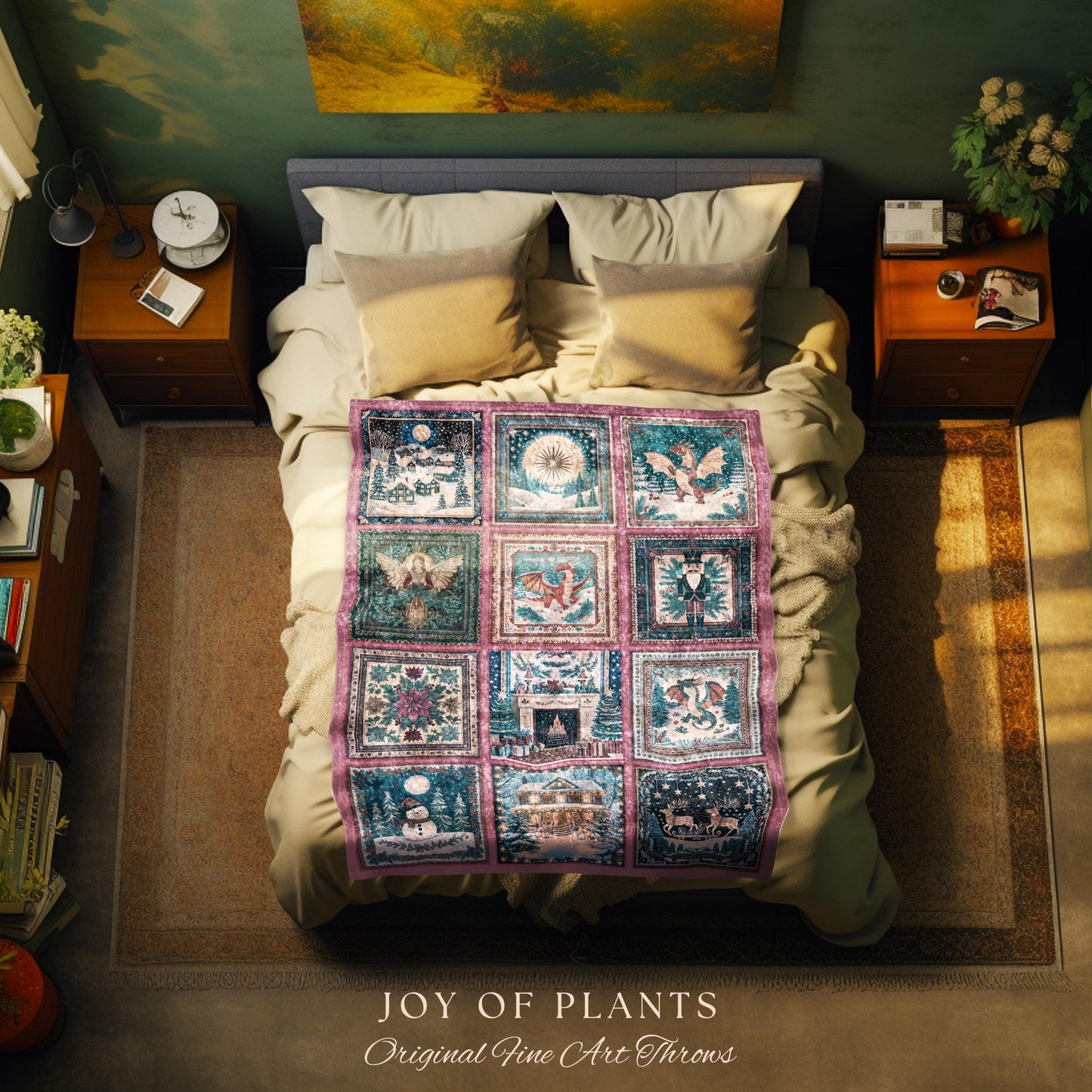 Cozy Dragon Winter Holiday Blanket | Whimsigoth Christmas Decor Cute Eclectic Boho Woven Tapestry Cottagecore Seasonal Nostalgic Accent |