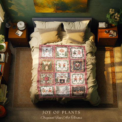 Rosy Winter Ballerinas Xmas Throw | Whimsical Cottagecore Boho Nordic Winter Festive Sugarplum Fairy Holiday Cozy Nostalgic Nutcracker Decor