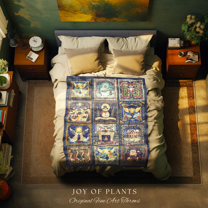 Yuletide Magic Boho Christmas Blanket | Cozy Nostalgic Holiday Woven Throw Whimsical Winter Wonderland Cottagecore Home Decor Scandi Xmas |