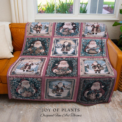 Santa Claus Rustic Pastel Throw Blanket | Boho Holiday Cozy Hygge Home Decor Saint Nick Xmas Trendy Tapestry Festive Elegance Danish Pastel