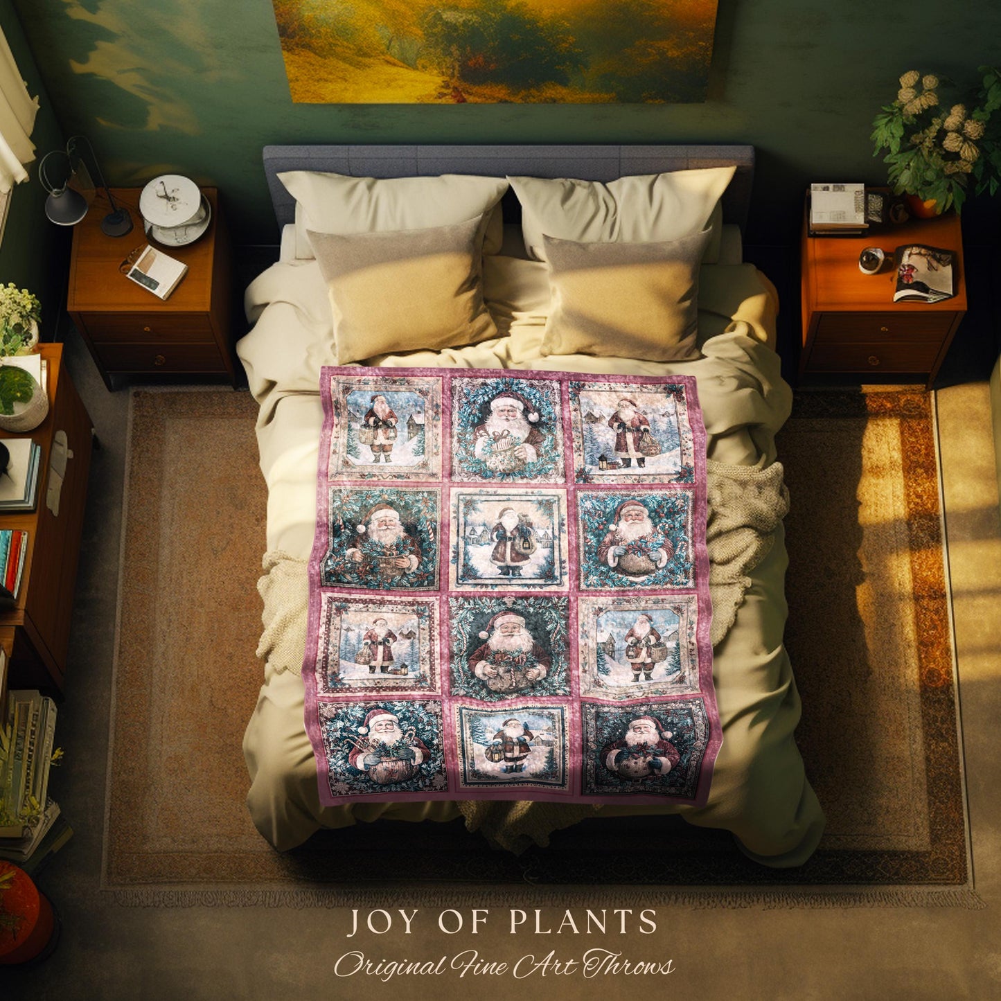 Santa Claus Rustic Pastel Throw Blanket | Boho Holiday Cozy Hygge Home Decor Saint Nick Xmas Trendy Tapestry Festive Elegance Danish Pastel