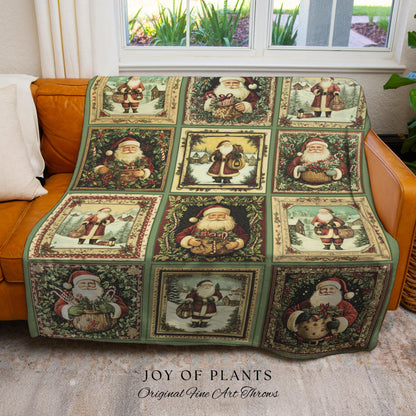 Sage Green Retro Xmas Throw Blanket | Cozy Pastel Santa Claus Home Decor Retro Christmas Whimsical Holiday Winter Wonderland Aesthetic Cute