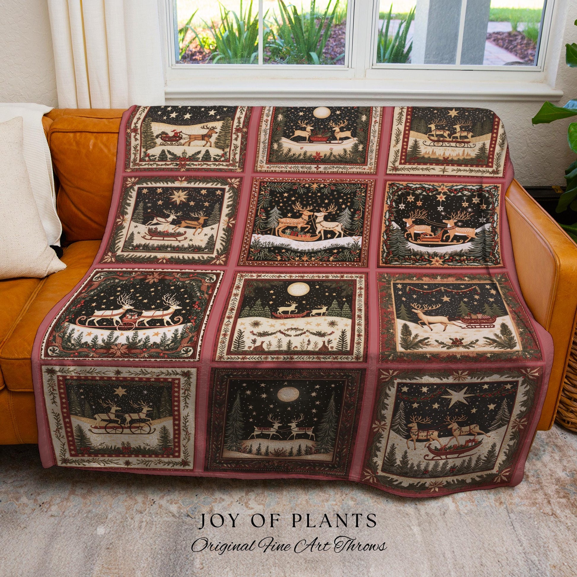 Cute Boho Reindeer Throw Blanket | Pastel Christmas Winter Wonderland Scandinavian Aesthetic Danish Home Decor Festive Whimsical Holiday |