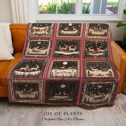 Cute Boho Reindeer Throw Blanket | Pastel Christmas Winter Wonderland Scandinavian Aesthetic Danish Home Decor Festive Whimsical Holiday |