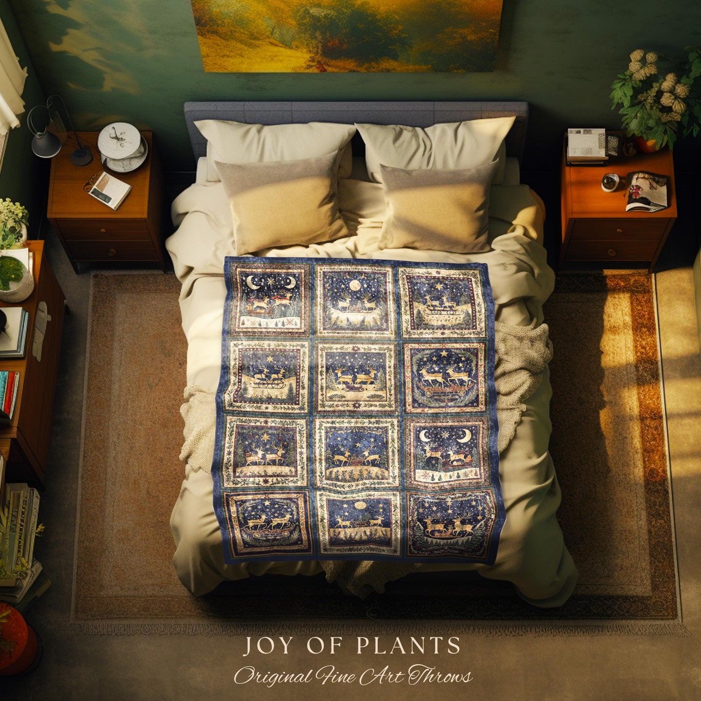 Retro Xmas Reindeer Cozy Throw | Nostalgic Holiday Aesthetic Christmas Cottagecore Rustic Festive Home Decor Scandi Couch Blanket Cute Boho