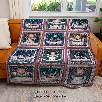 Elegant North Star Woven Blanket | Cottagecore Reindeer Holiday Home Decor Pastel Aesthetic Festive Throw Danish Winter Folklore Tapestry |