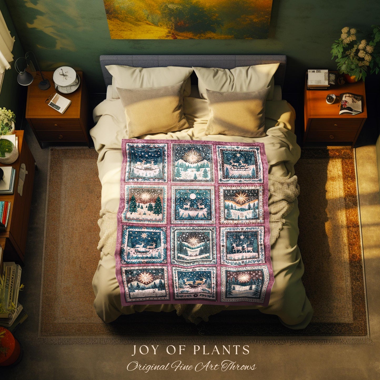 Elegant North Star Woven Blanket | Cottagecore Reindeer Holiday Home Decor Pastel Aesthetic Festive Throw Danish Winter Folklore Tapestry |