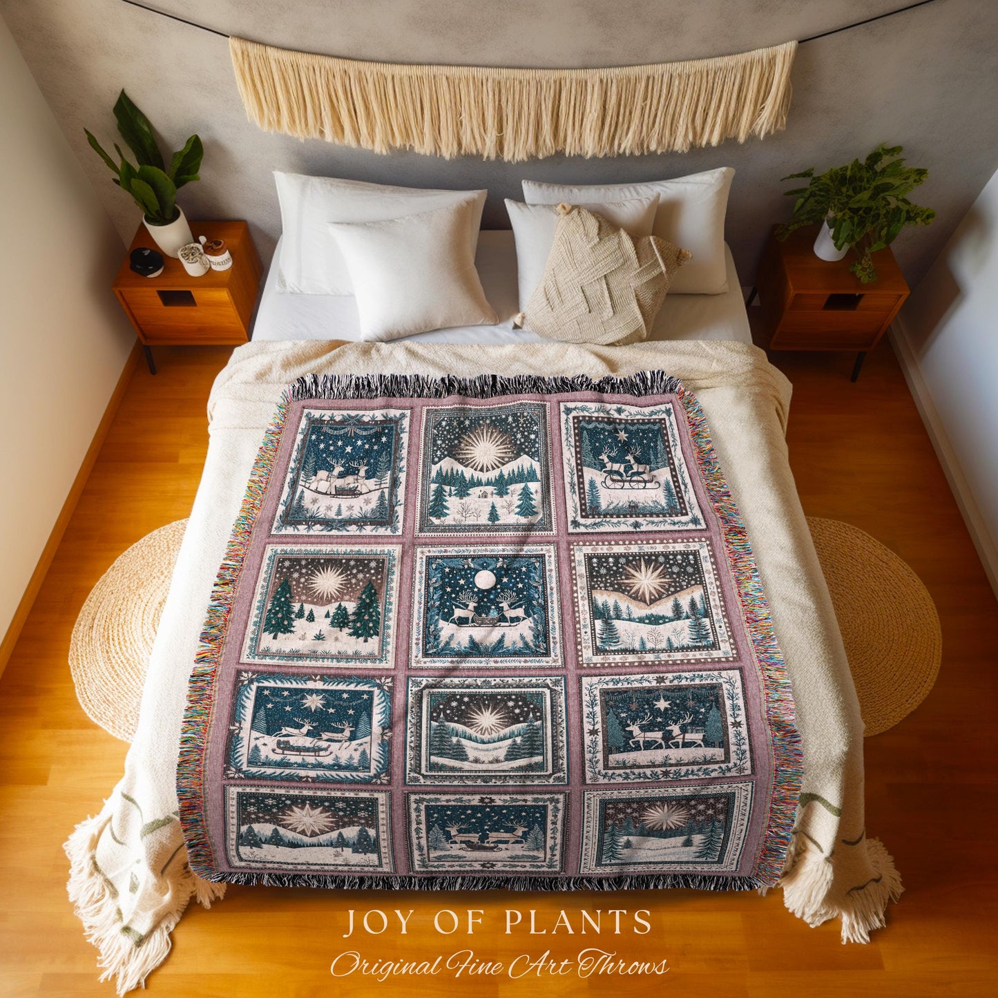 Elegant North Star Woven Blanket | Cottagecore Reindeer Holiday Home Decor Pastel Aesthetic Festive Throw Danish Winter Folklore Tapestry |