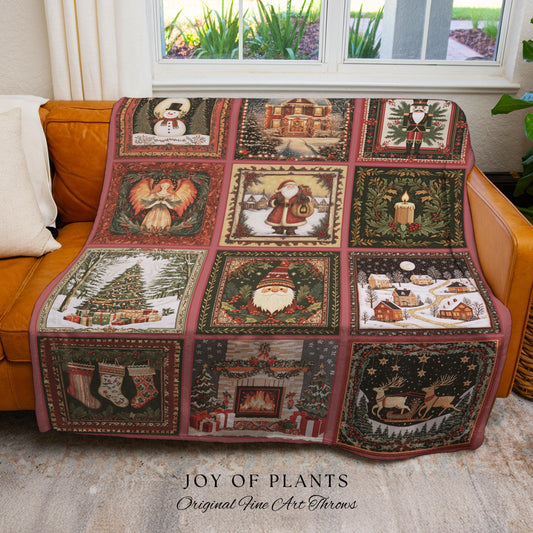 Cute Cottagecore Xmas Blanket | Whimsical Winter Wonderland Classic Christmas Aesthetic Santa Claus Boho Home Decor Throw Scandi Folklore |