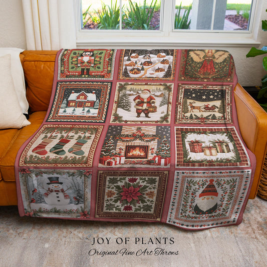 Scandi Aesthetic Christmas Blanket | Vintage Festive Xmas Patchwork Cozy Nostalgic Scandinavian Woven Tapestry Throw Whimsical Winter Style