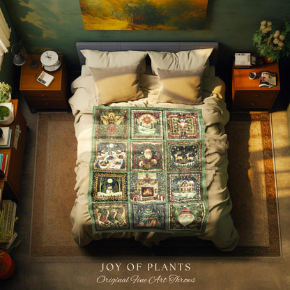 Cute Holiday Wonderland Throw Blanket | Nostalgic Whimsical Scandinavian Festive Christmas Cottagecore Retro Yuletide Winter Woven Tapestry