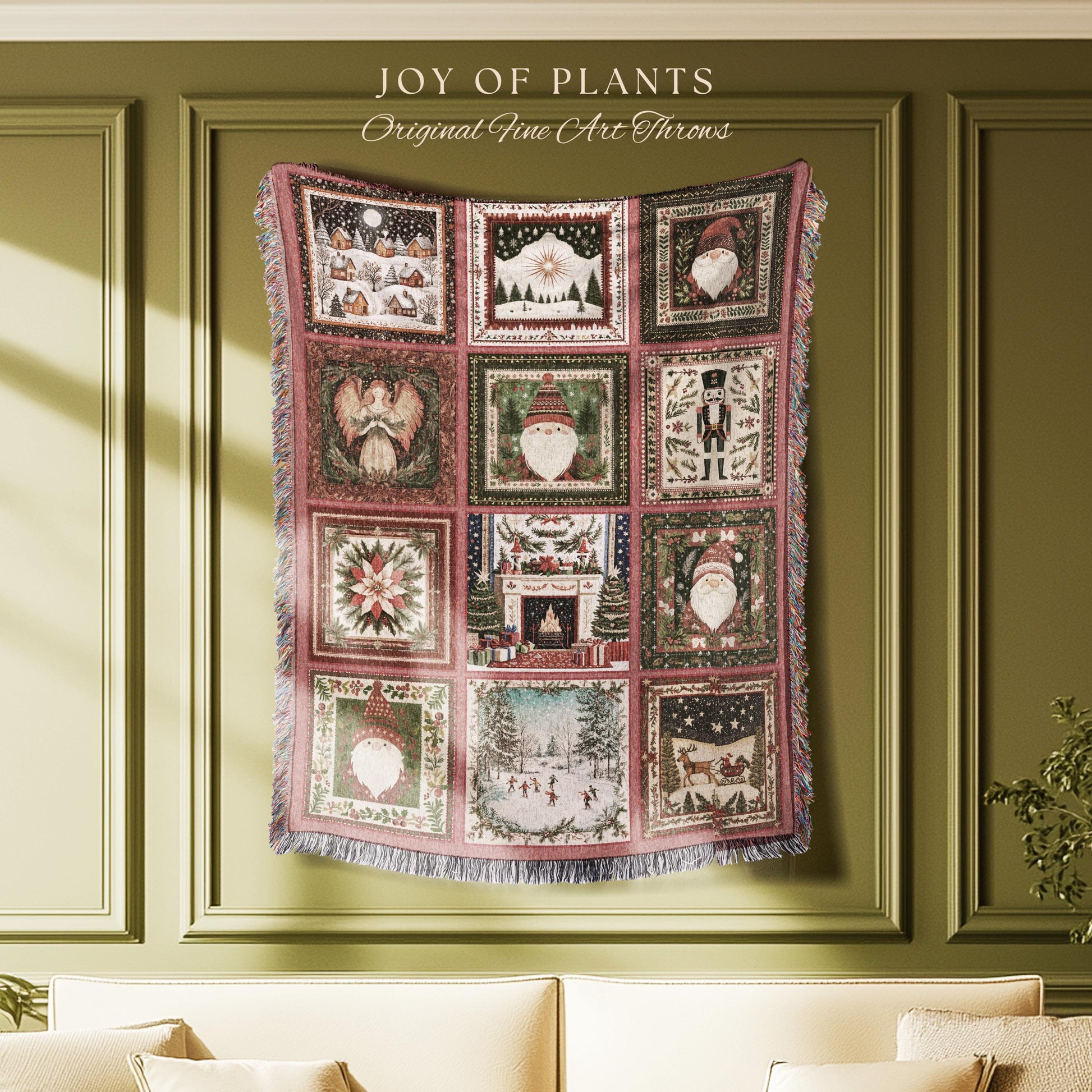 Classic Christmas Patchwork Blanket | Nostalgic Holiday Charm Winter Wonderland Nutcracker Winter Cozy Throw Traditional Xmas Home Decor |