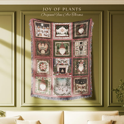 Classic Christmas Patchwork Blanket | Nostalgic Holiday Charm Winter Wonderland Nutcracker Winter Cozy Throw Traditional Xmas Home Decor |