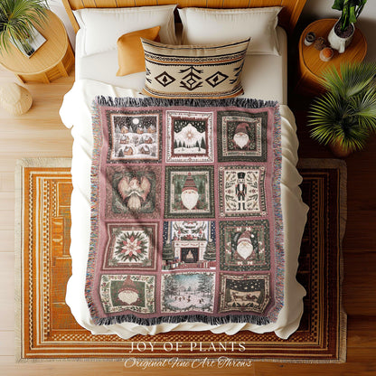 Classic Christmas Patchwork Blanket | Nostalgic Holiday Charm Winter Wonderland Nutcracker Winter Cozy Throw Traditional Xmas Home Decor |