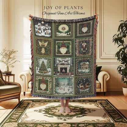 Sage Green Boho Xmas Throw | Woven Winter Wonderland Scandi Christmas Retro Christmas Tree Blanket Merry & Bright Whimsical Yuletide Gift |