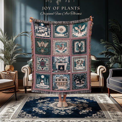 Cozy Dragon Winter Holiday Blanket | Whimsigoth Christmas Decor Cute Eclectic Boho Woven Tapestry Cottagecore Seasonal Nostalgic Accent |