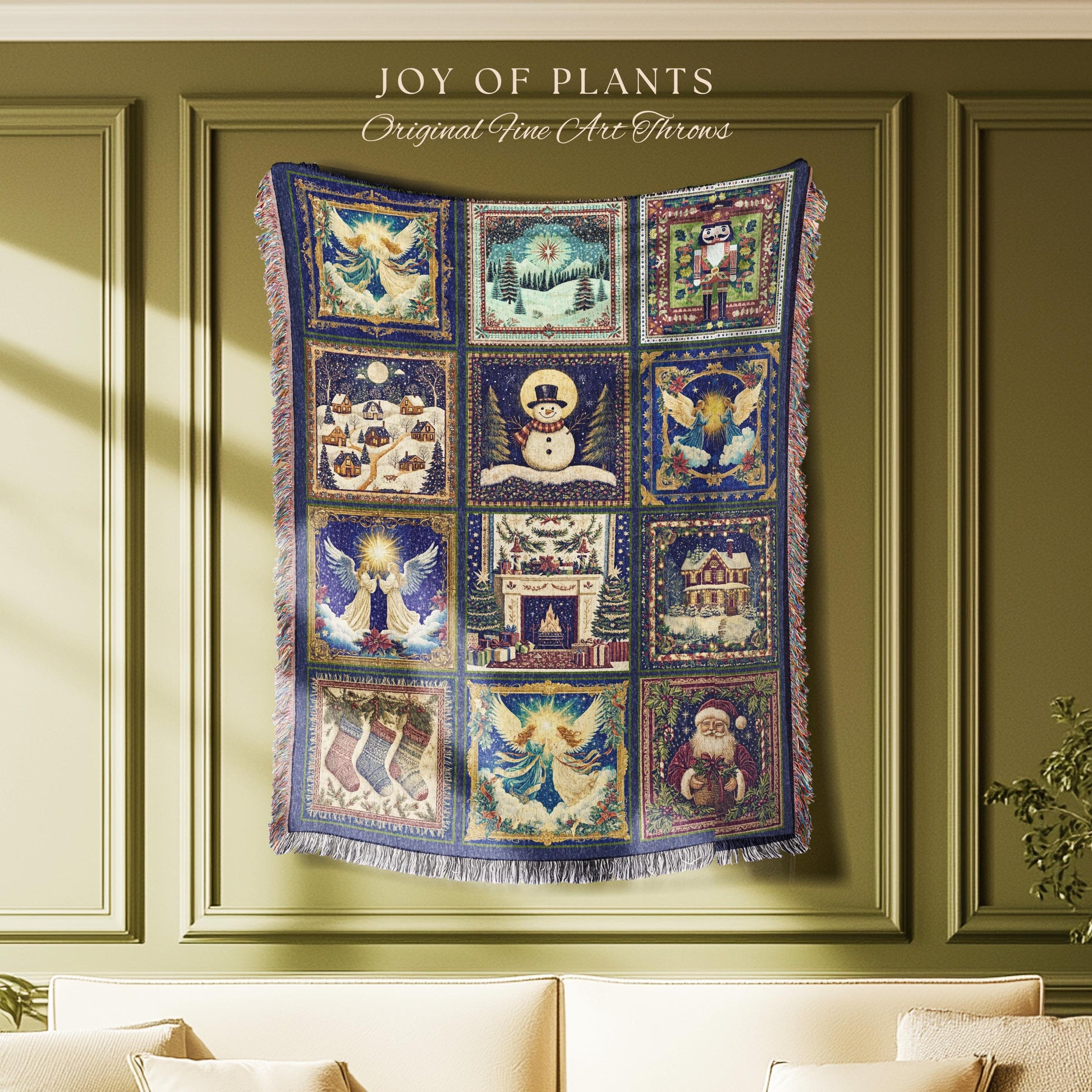 Yuletide Magic Boho Christmas Blanket | Cozy Nostalgic Holiday Woven Throw Whimsical Winter Wonderland Cottagecore Home Decor Scandi Xmas |