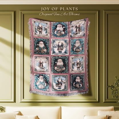 Santa Claus Rustic Pastel Throw Blanket | Boho Holiday Cozy Hygge Home Decor Saint Nick Xmas Trendy Tapestry Festive Elegance Danish Pastel